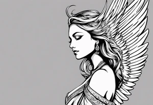 Angel left wing, side way with name Leah. For chest tattoo on left pec tattoo idea