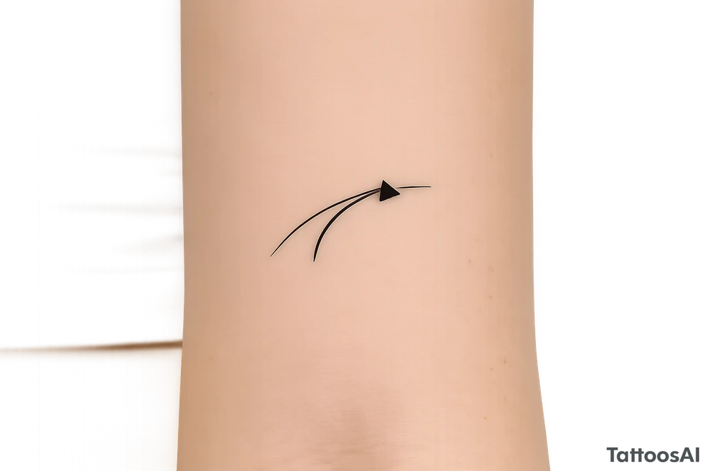 Minimalist tattoo representing a racing line approaching a racetrack apex, a simple curved line with a small geometric apex marker, inspired by motorsport driving technique, elegant black linework, minimal geometric design, no text, no shading, 5x5 cm tattoo, clean timeless stencil. tattoo idea