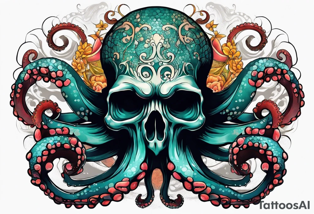 Octopus with skull tattoo idea