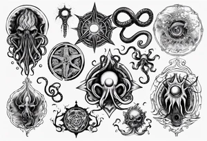 lovecraft long tattoo to put on the forearm, with eye and tentacle tattoo idea