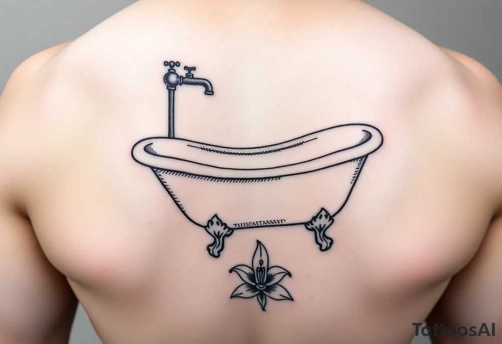 clawfoot bathtub with simple faucet and lily coming up out the floor tattoo idea