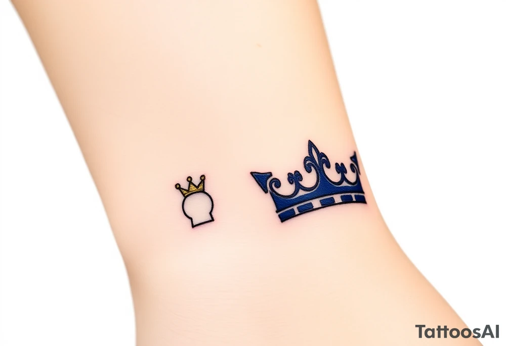 A tiny crown for the child and a regal crown for the parent, in soft gold and deep royal blue, symbolizing unconditional love and royalty tattoo idea