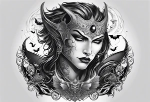 Mythic vampire man emperrior and moon and bat tattoo idea