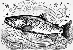 A rainbow trout jumping out of the stars tattoo idea