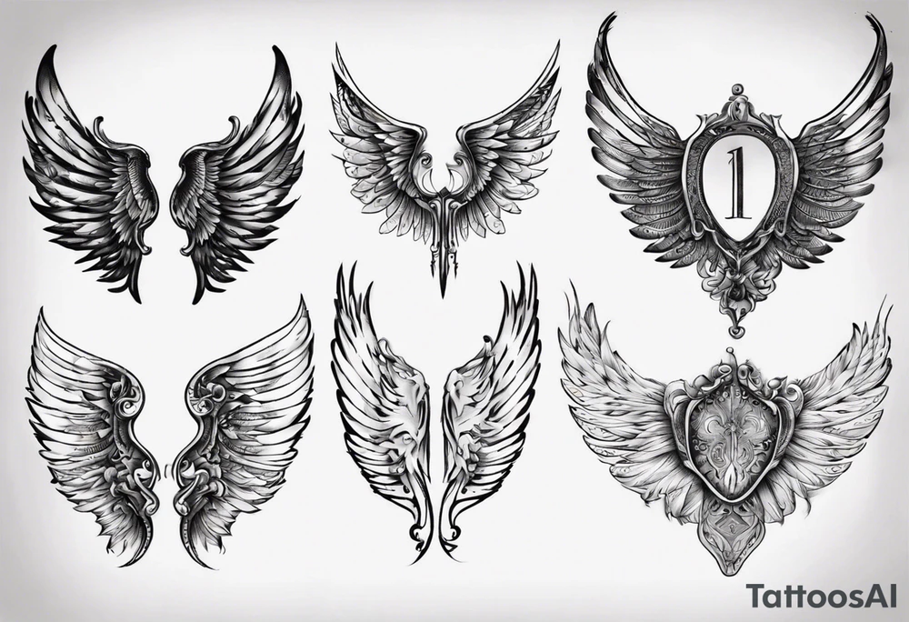 Wings with the dates (1) 09/12/2012 and (2) 24/10/2023 in between the wings tattoo idea