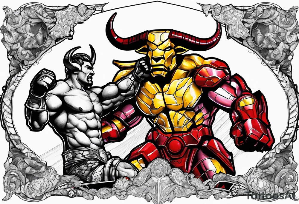 the minotaur fighting ironman tattoo idea