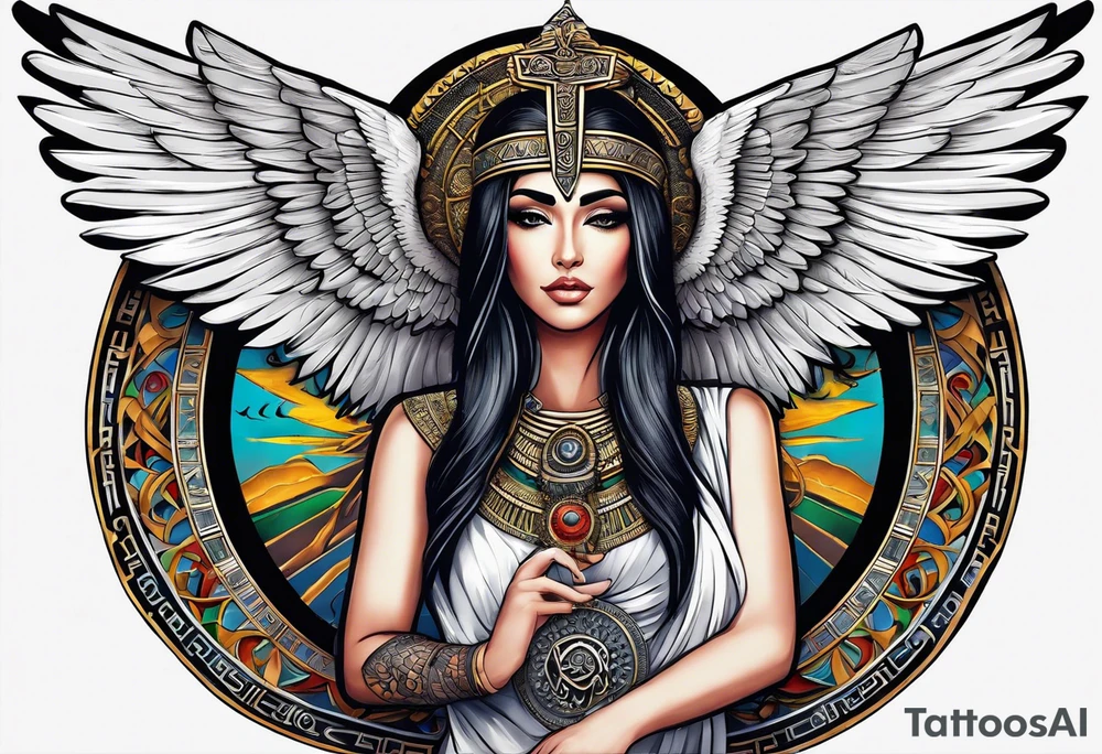 Isis (top center): With wings and the sun disc on her head, holding the ankh.
arm tatto tattoo idea