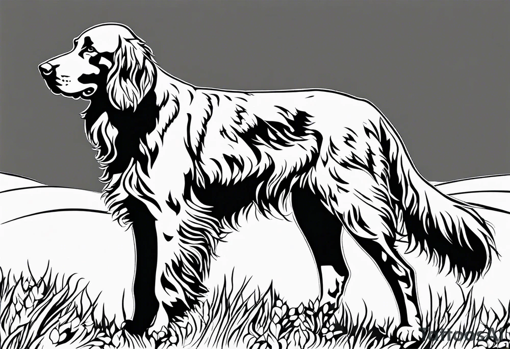 Full landscape Outline of an irish setter no fill less detail tattoo idea