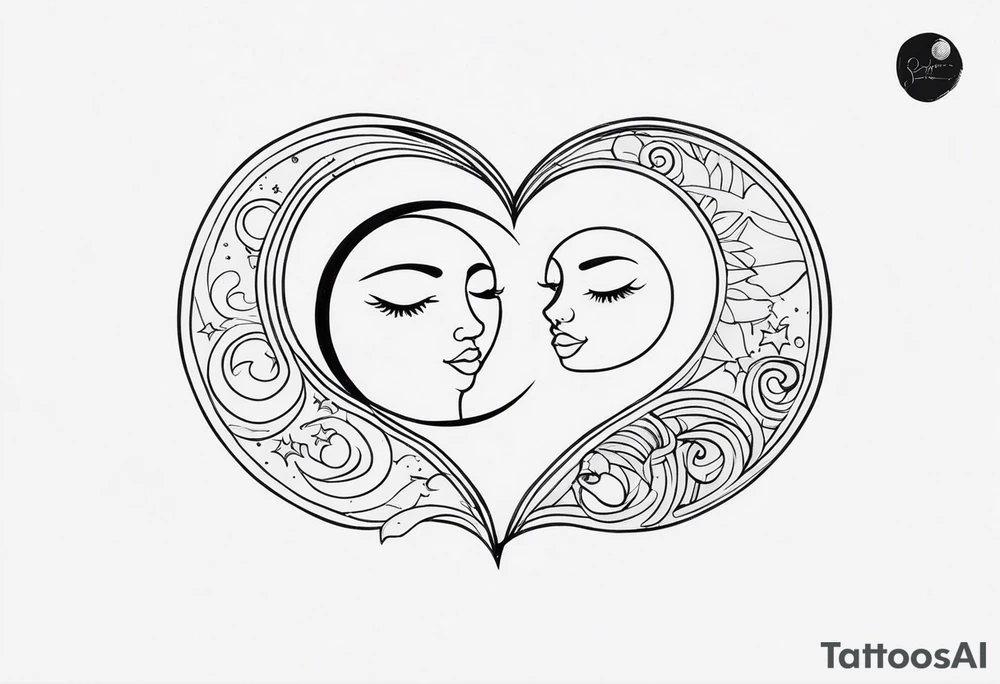 sun and moon in love tattoo idea
