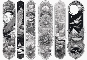 Fantasy story collage tattoo sleeve tattoo idea