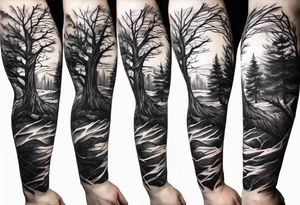 Elongated dead tree arm sleeve tattoo tattoo idea