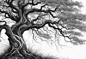 tree with long roots and branches tattoo idea