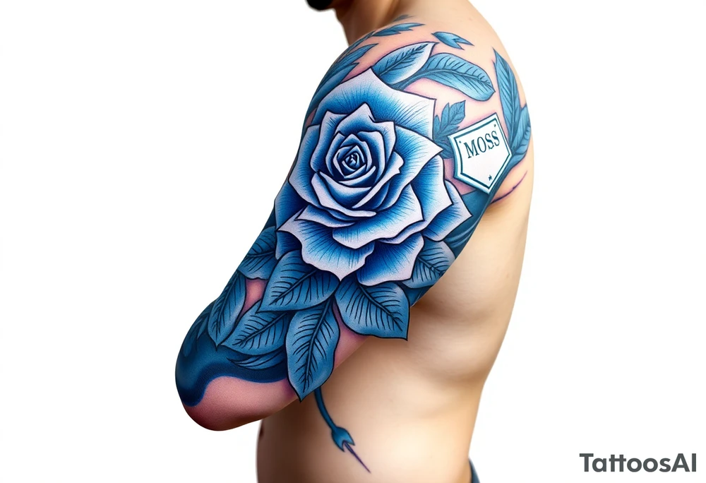 money rose hundreds tattoo in blue tattoo idea