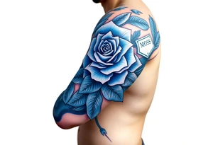 money rose hundreds tattoo in blue tattoo idea
