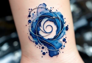 A bold navy blue spiral wrapped in thin silver threads, evoking a sense of cosmic energy. tattoo idea