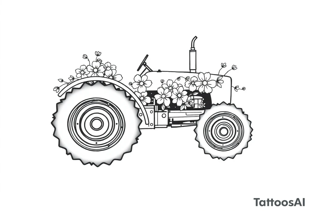 feminine tractor with flowers tattoo idea