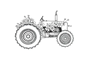 feminine tractor with flowers tattoo idea