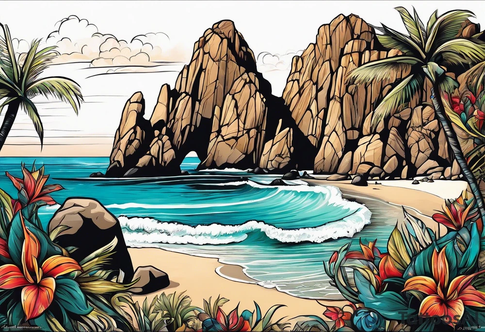 Cabo beach that shows the famous rock formation tattoo idea