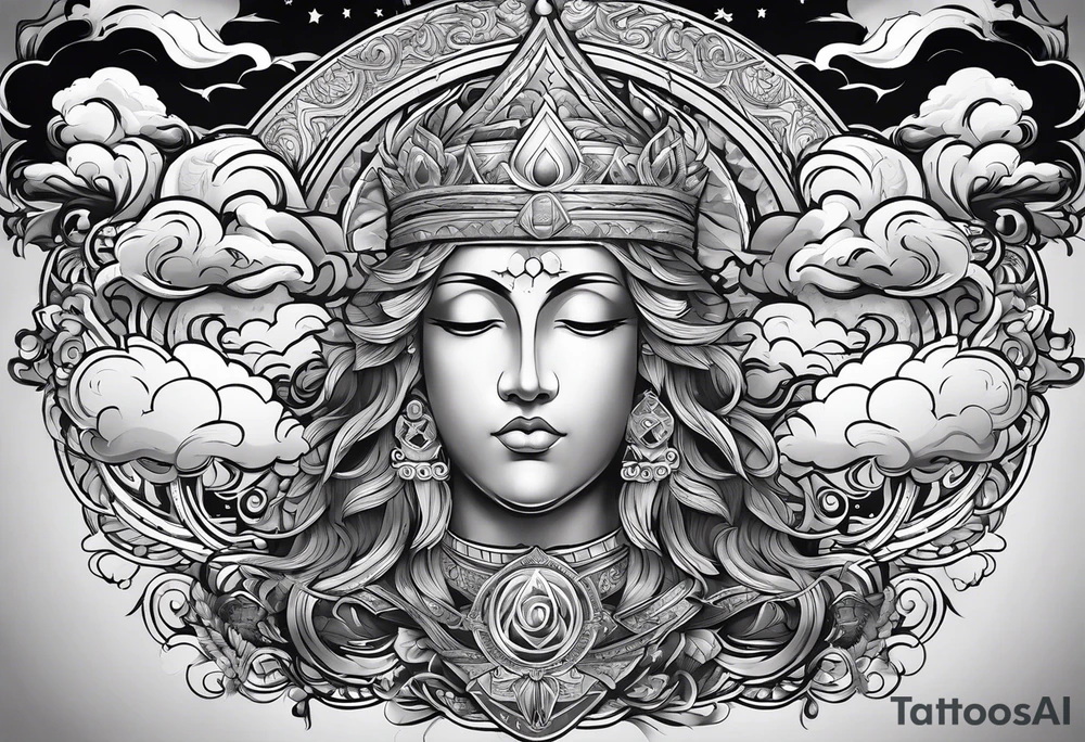 The word God in a biblical text with cloud shading behind it tattoo idea