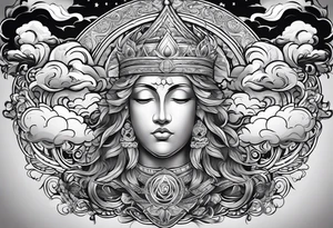 The word God in a biblical text with cloud shading behind it tattoo idea
