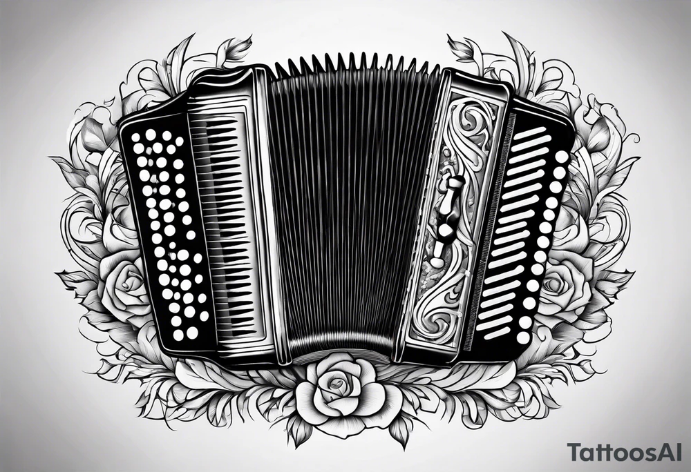 Accordion on a burnt paper tattoo idea