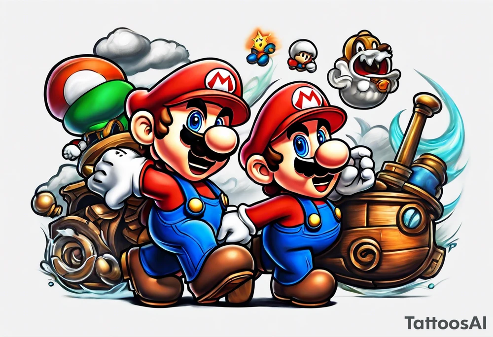 Mario ghosts and goombas with canons tattoo idea