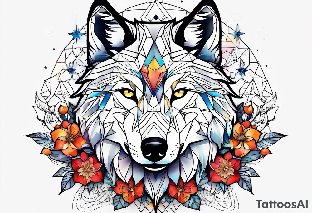 Constellation, animal wolf snow , géométric , flower tattoo idea