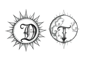 the letter D in the sun and the letter T in the moon tattoo idea