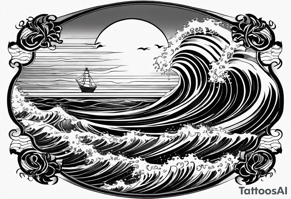 I want a tattoo of the ocean in a circle with more waves looking out at the ocean tattoo idea