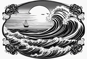 I want a tattoo of the ocean in a circle with more waves looking out at the ocean tattoo idea