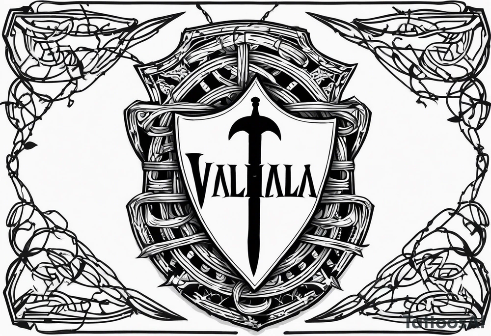 Valhalla fire sword shield barbed wire tattoo idea