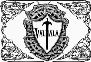 Valhalla fire sword shield barbed wire tattoo idea