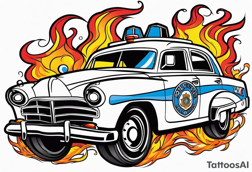 Police car on fire tattoo idea