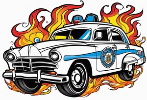 Police car on fire tattoo idea