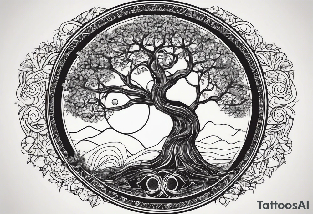 Tree with round symbol at the nottom tattoo idea