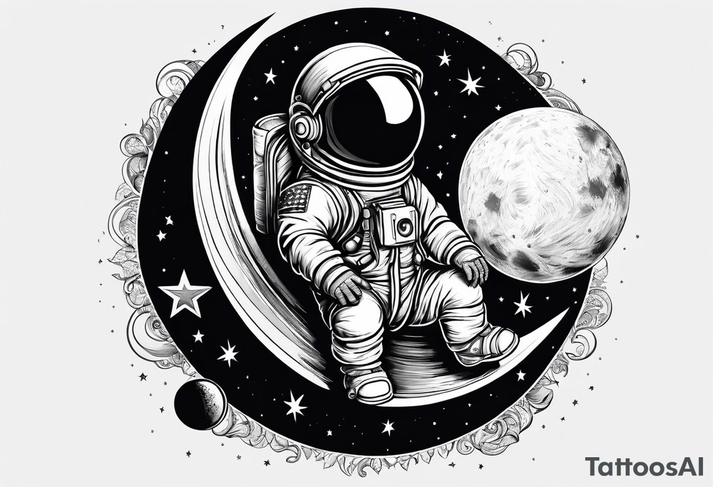 Baby Astronaut sitting on the moon reaching for the stars tattoo idea