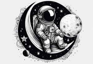 Baby Astronaut sitting on the moon reaching for the stars tattoo idea