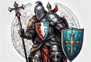 a knight with a bible on his shield tattoo idea