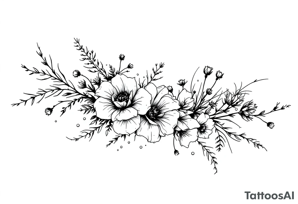 vintage bouquet of wild roses and meadow flowers with morning dew tattoo idea
