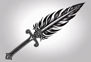 longsword with feathers alongside attached at base that span the length of the sword tattoo idea