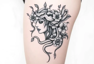 Big Medusa flowers snakes tattoo idea
