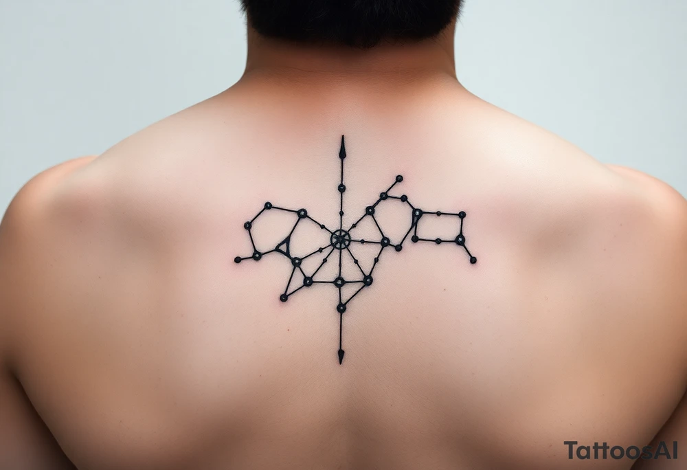 Unique fine line design of the Orion constellation in black tattoo idea