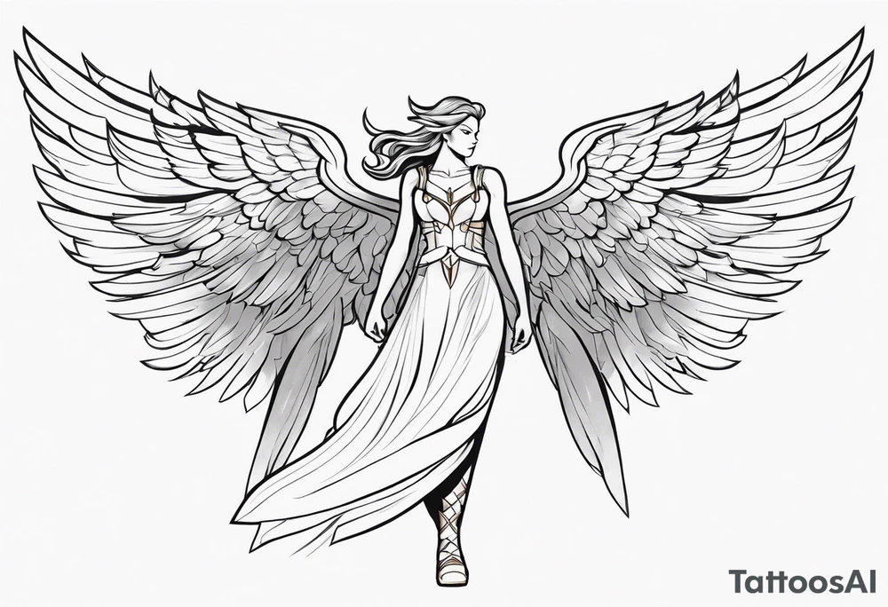The full body of a Valkyrie with wings tattoo idea