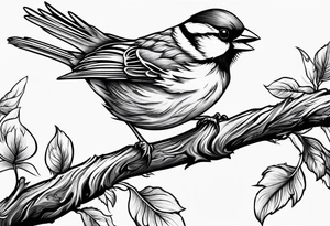 Sparrow taking off from breaking branch tattoo idea