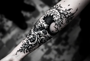 A bold black wave crest curls across the forearm, symbolizing strength and flow. tattoo idea