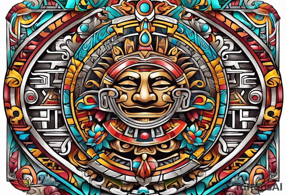 Colorful Mayan hieroglyph tattoo idea