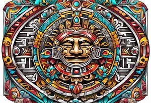 Colorful Mayan hieroglyph tattoo idea