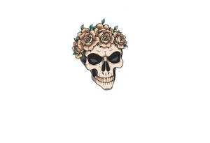 ornate skull adorned with crown of wild roses and thorns tattoo idea