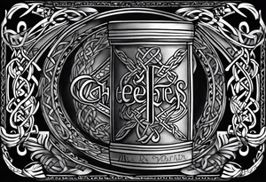 "Cheers Mate" text black and grey ink armband +Celtic +grey Cancer Ribbon tattoo idea