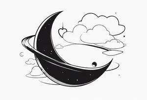 a crescent moon, the planet Saturn, two clouds and a heart balloon tattoo idea